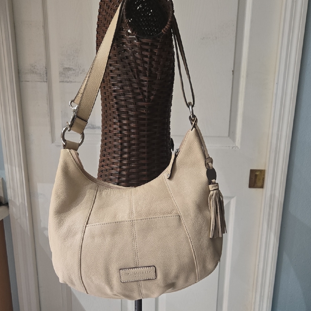 Tignanello Cream Hobo Bag with Tassel